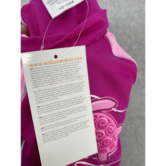 Sun Busters Girls Swimsuit Set Bikini Rash Guard Pink Short Sleeve Pink UPF 50+ - Picture 3 of 13
